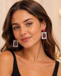 Playing Cards Earrings - King Queen Acrylic Dangle Drops