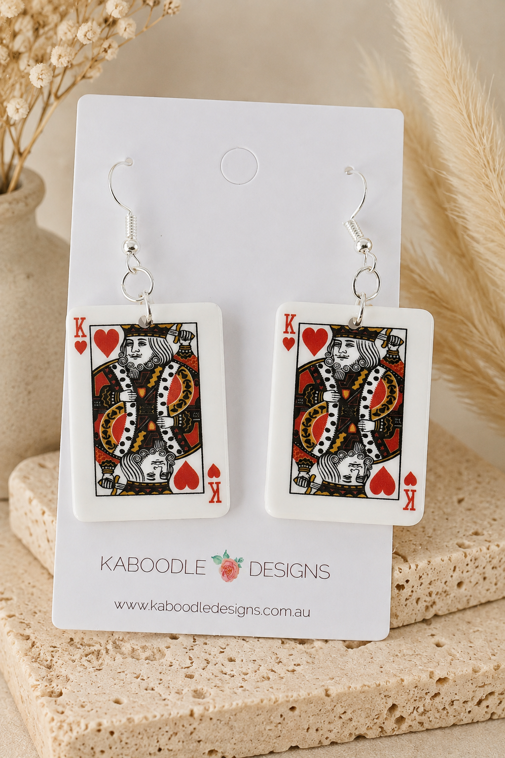 Playing Card King Earrings - Acrylic Novelty Dangle Drops