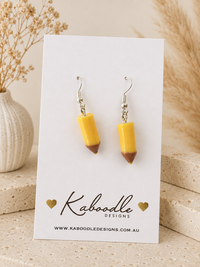 Pencil Earrings - Yellow 3D School Teacher Classroom Dangles