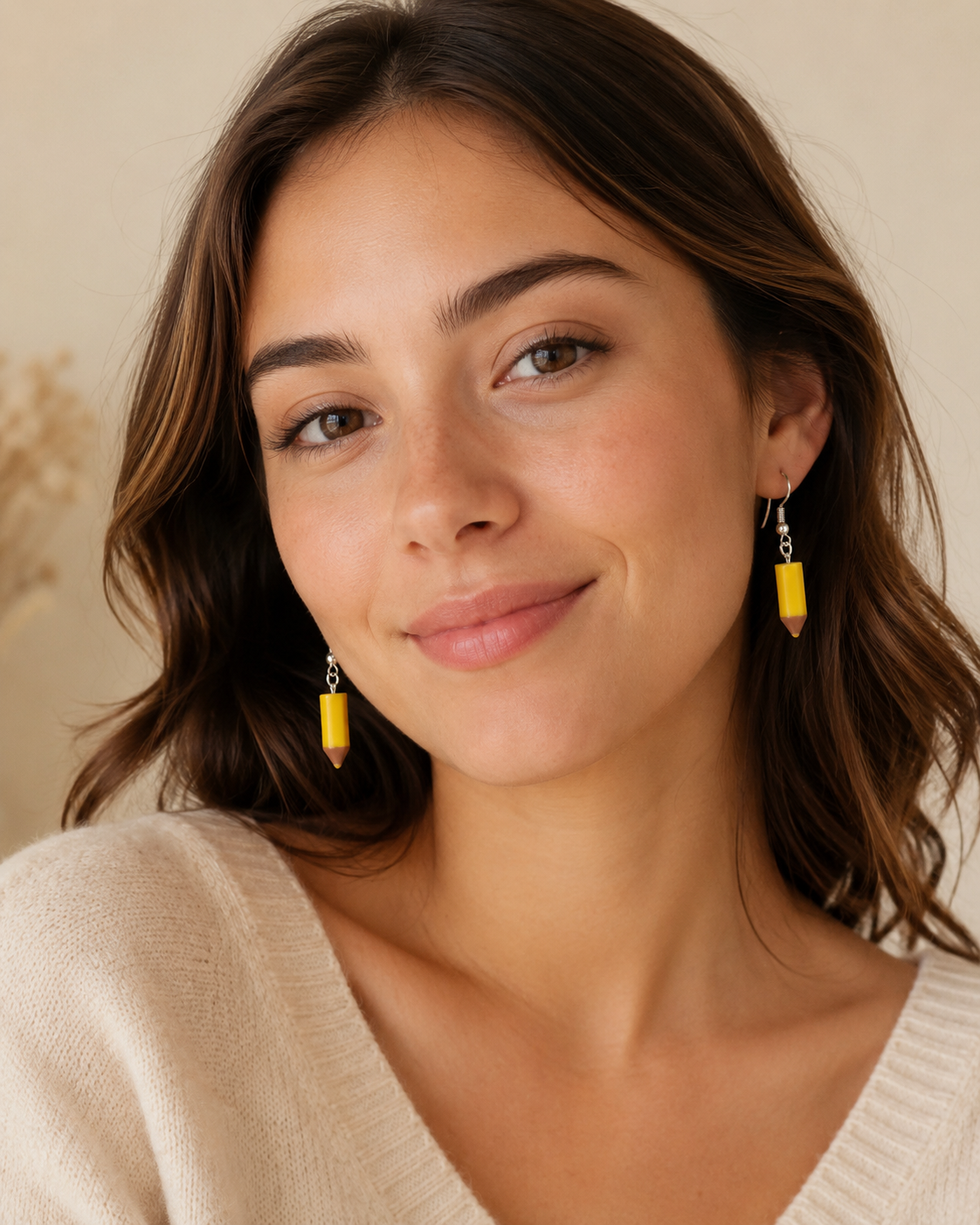 Pencil Earrings - Yellow 3D School Teacher Classroom Dangles