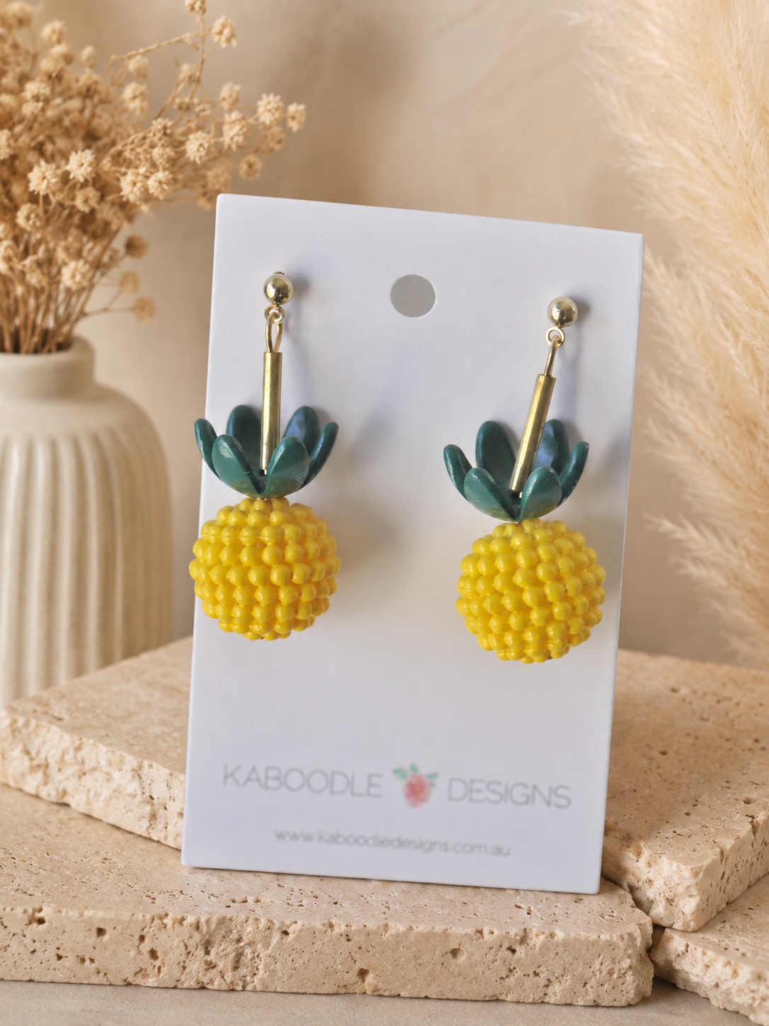 Pineapple Earrings - Novelty Beaded Fruit Dangles