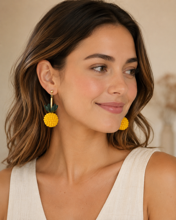 Pineapple Earrings - Novelty Beaded Fruit Dangles