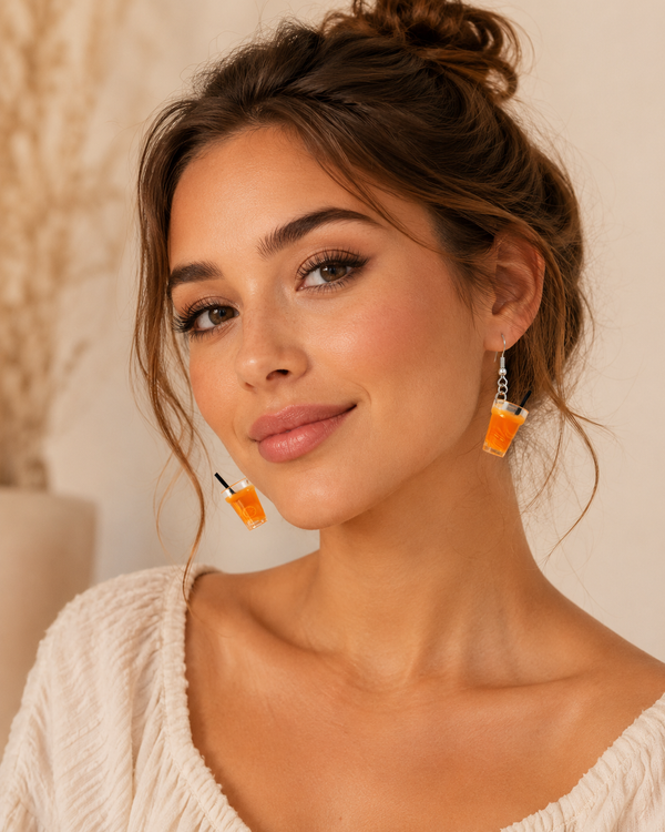 Orange Juice Earrings - Citrus Fruit Novelty Dangle Drops