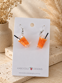 Orange Juice Earrings - Citrus Fruit Novelty Dangle Drops