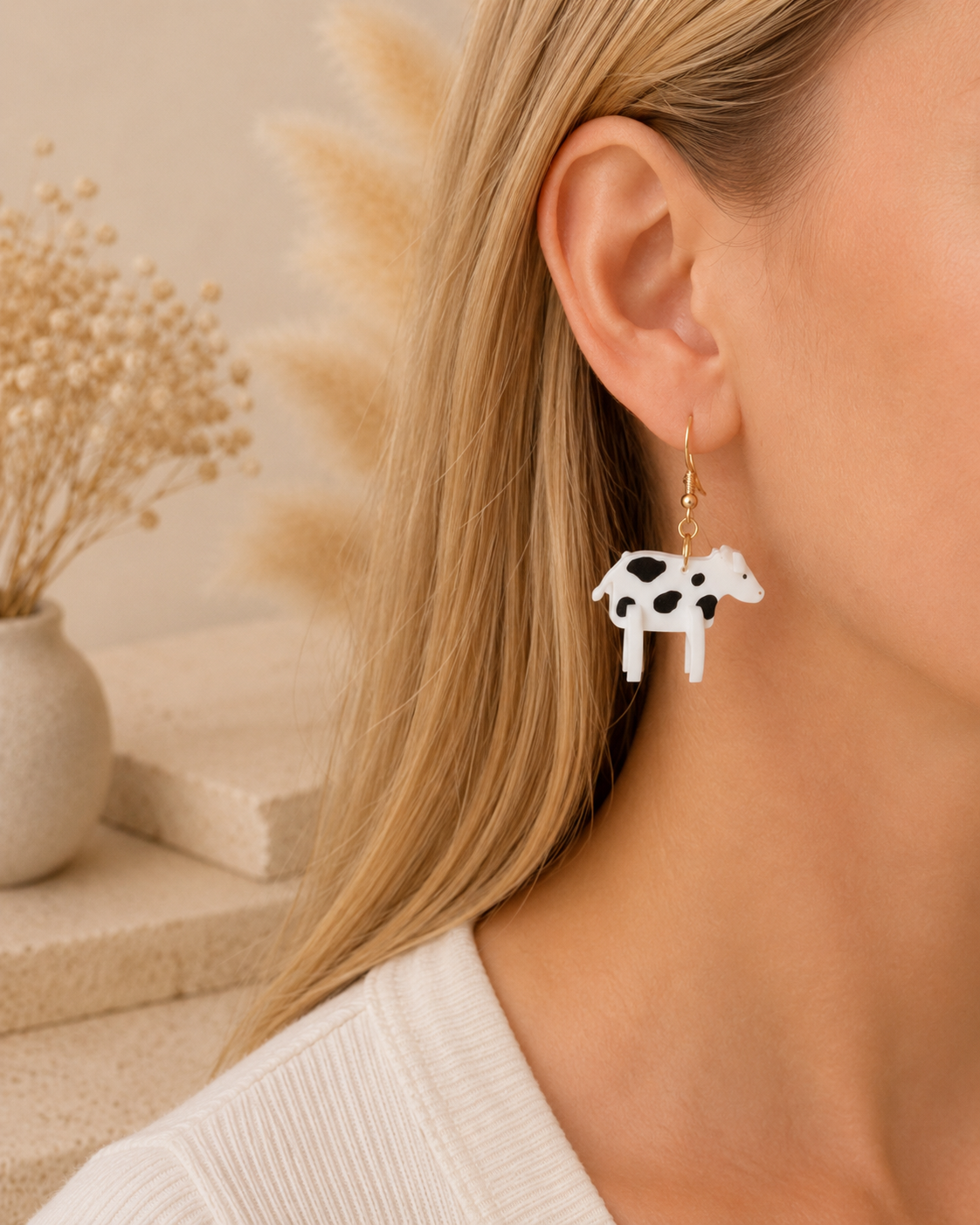 Cow Earrings - Novelty Farm Animal Dangle Drops