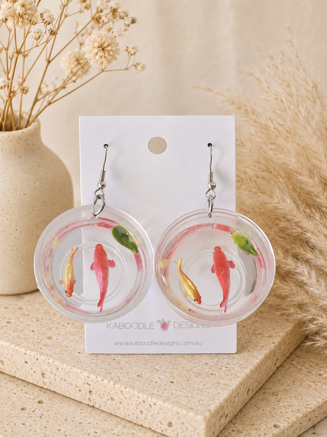 Goldfish Bowl Earrings - Novelty Koi Resin Dangles