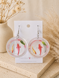 Goldfish Bowl Earrings - Novelty Koi Resin Dangles