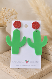 Cactus Earrings - Green Acrylic Drops
