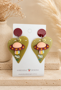 Alien Abduction Earrings - Acrylic UFO Cow Dangles