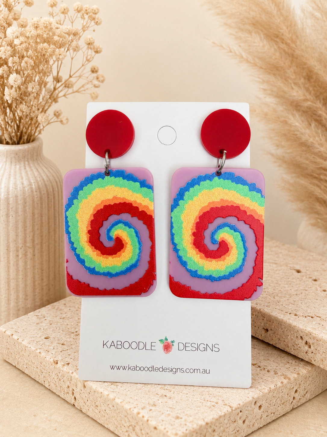 Rainbow Swirl Earrings - Acrylic Art Drop Dangles