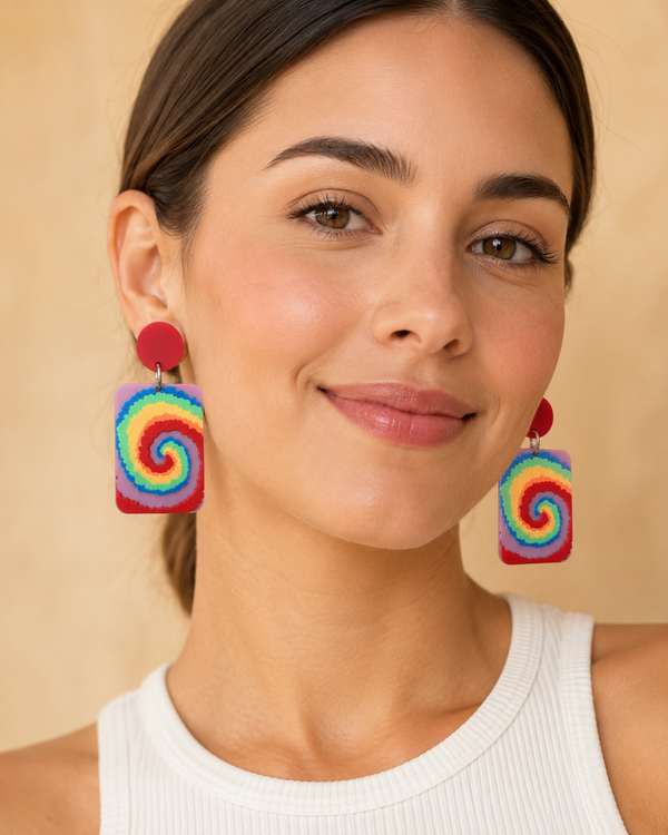 Rainbow Swirl Earrings - Acrylic Art Drop Dangles