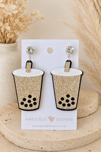 Bubble Tea Earrings - Acrylic Glitter Dangle Drops