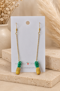 Pineapple Earrings - Miniature Fruit Long Dangle Drops