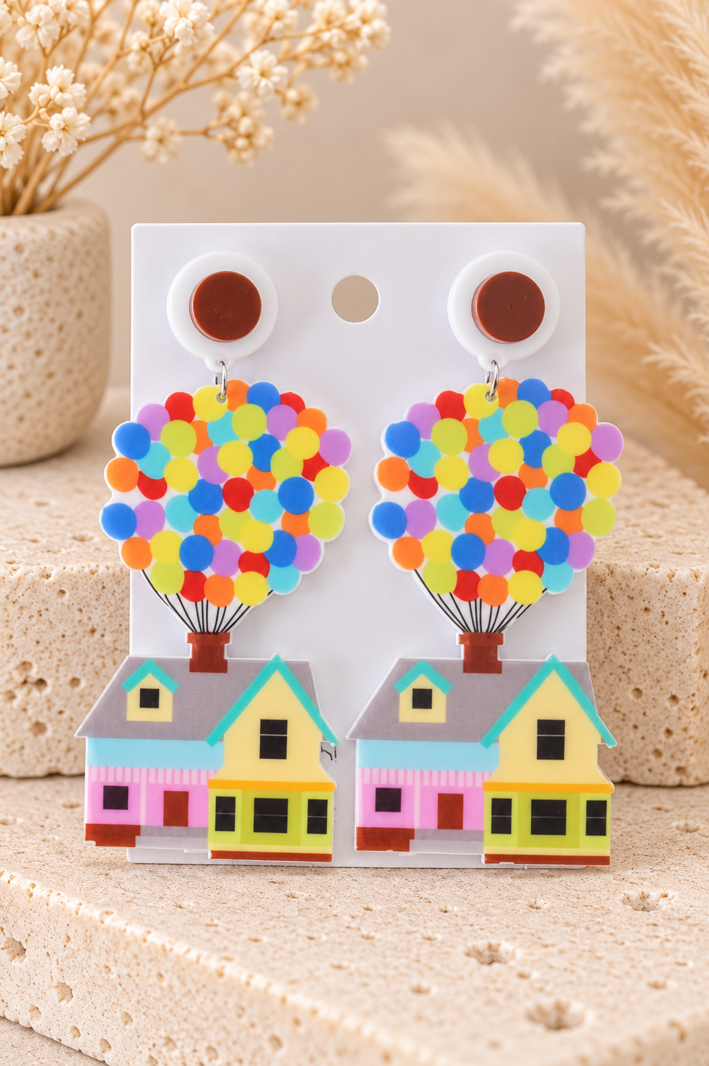 Balloon House Earrings - Acrylic Perspex Drop Dangles