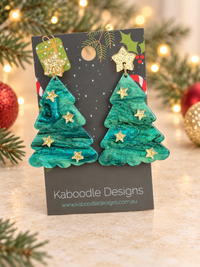Christmas Tree Earrings - Gold Star Statement Earrings