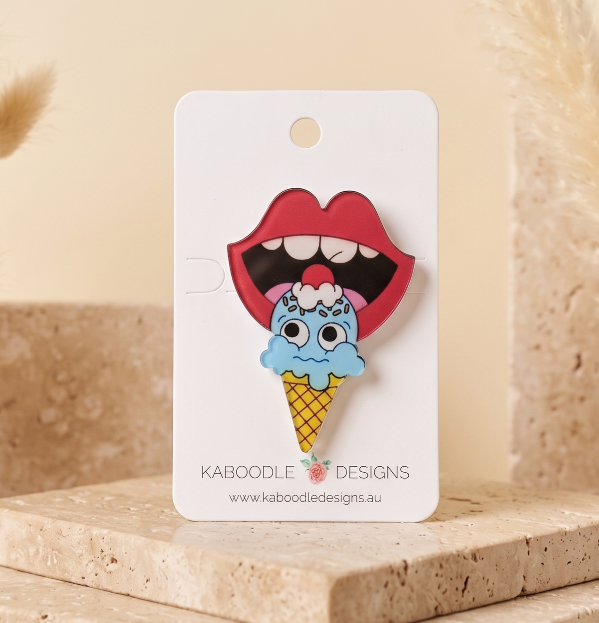 Ice Cream Brooch - Licking Lips Acrylic Pin