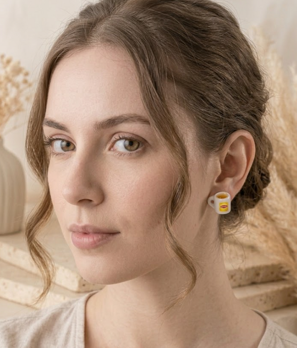 Tea Cup Earrings - Yellow Miniature Hot Drink Studs