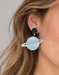 Saturn Planet Earrings - Blue Acrylic Galaxy Drops