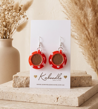 Teacup Earrings - Miniature 3D Red Polkadot and Bow Dangles