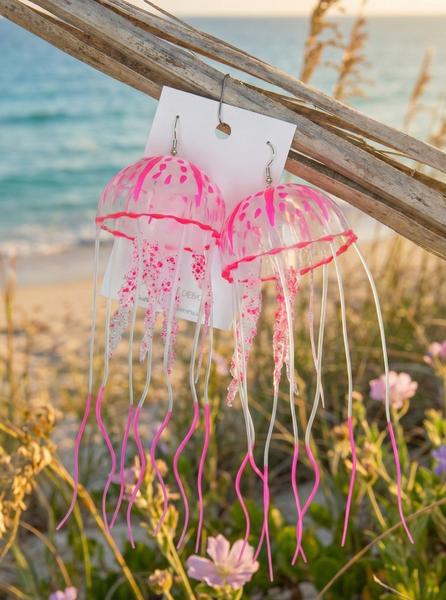 Novelty Jelly fish Jellyfish Dangle Earrings - Pink