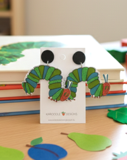 Acrylic Caterpillar Glitter Drop Dangle Earrings