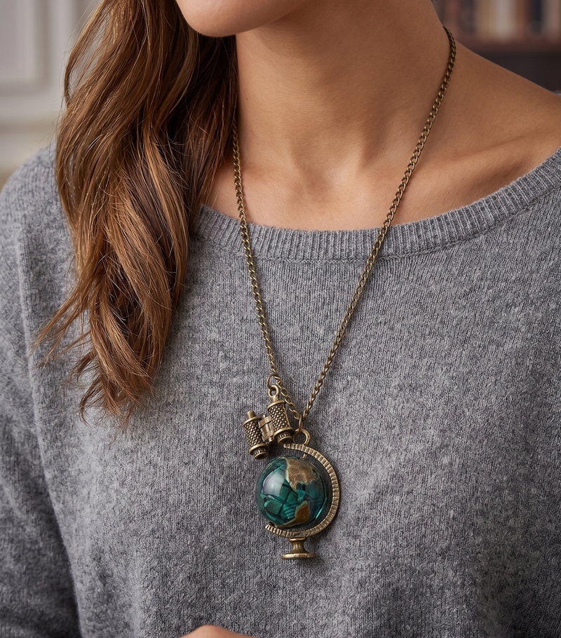 Vintage Inspired World Globe Binoculars Necklace