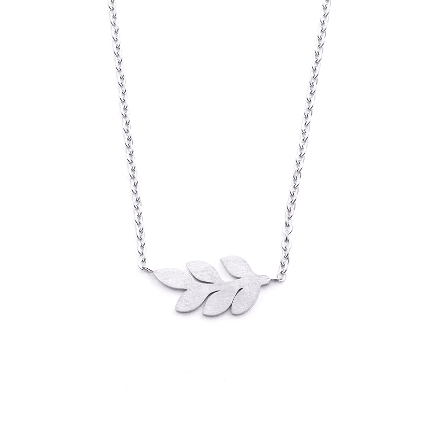 Silver - Stainless Steel Leaf Cutout Mini Dainty Minimalist Necklace