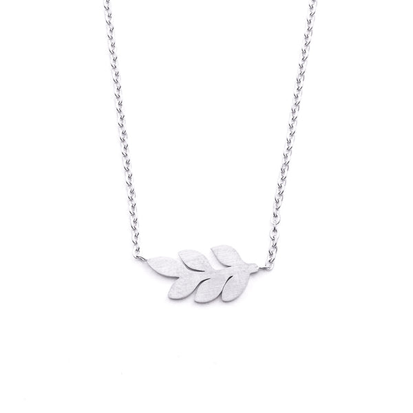 Silver - Stainless Steel Leaf Cutout Mini Dainty Minimalist Necklace