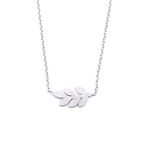 Silver - Stainless Steel Leaf Cutout Mini Dainty Minimalist Necklace