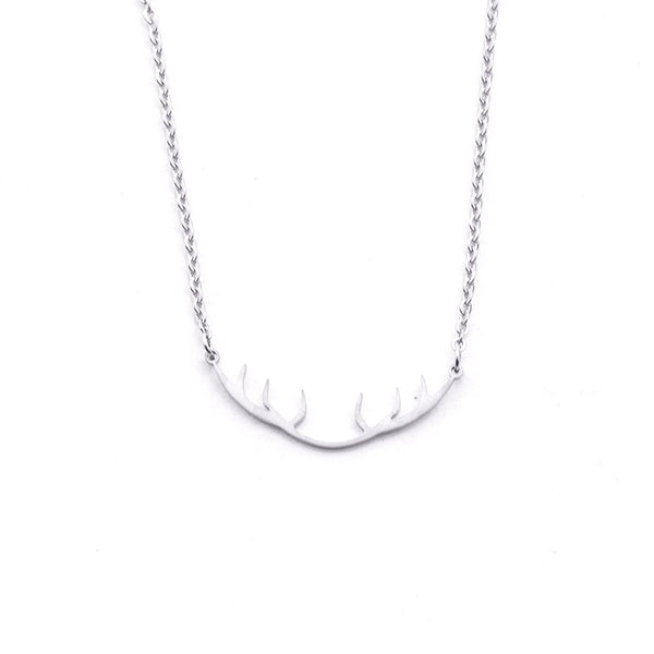 Silver - Stainless Steel Deer Antler Cutout Mini Dainty Minimalist Necklace