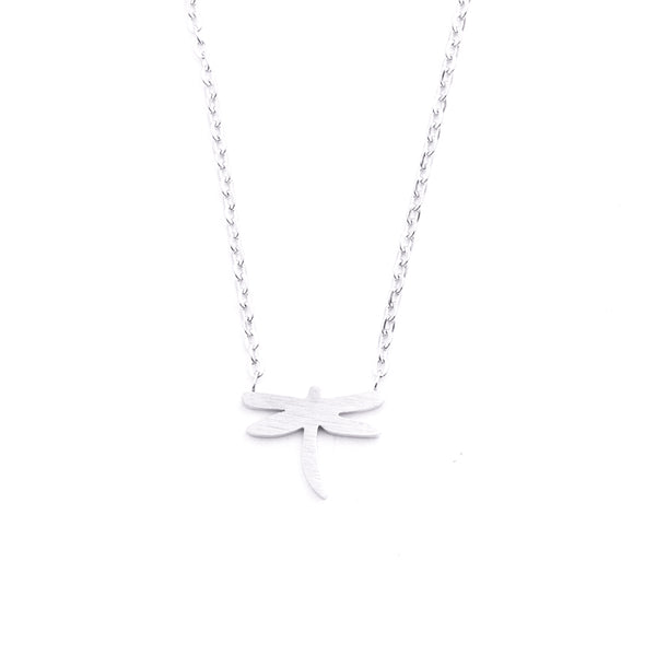 Silver - Stainless Steel Dragonfly Cutout Mini Dainty Minimalist Necklace