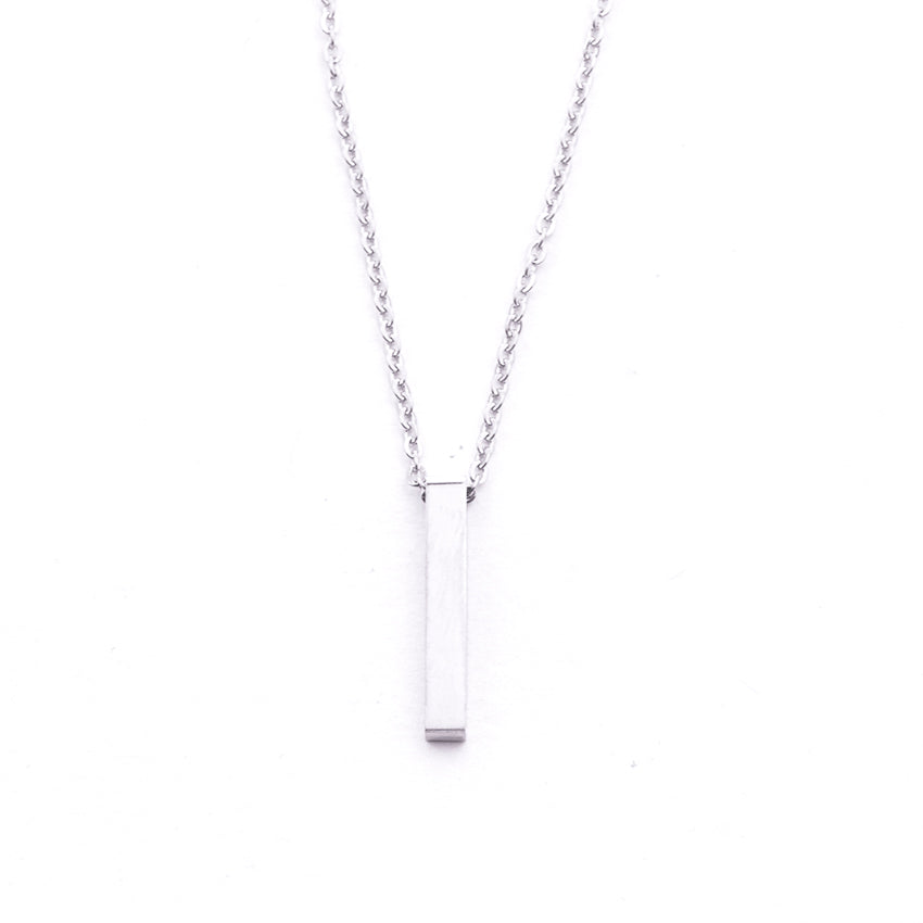 Silver - Stainless Steel Bar Cutout Mini Dainty Minimalist Necklace