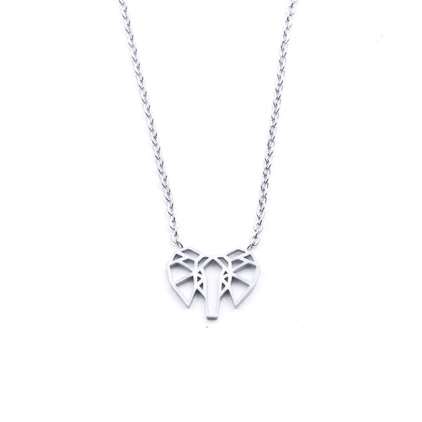 Silver - Stainless Steel Geometric Origami Elephant Cutout Mini Dainty Minimalist Necklace