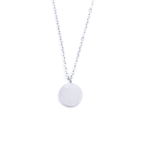 Silver - Stainless Steel Geometric Circle Disc Cutout Mini Dainty Minimalist Necklace