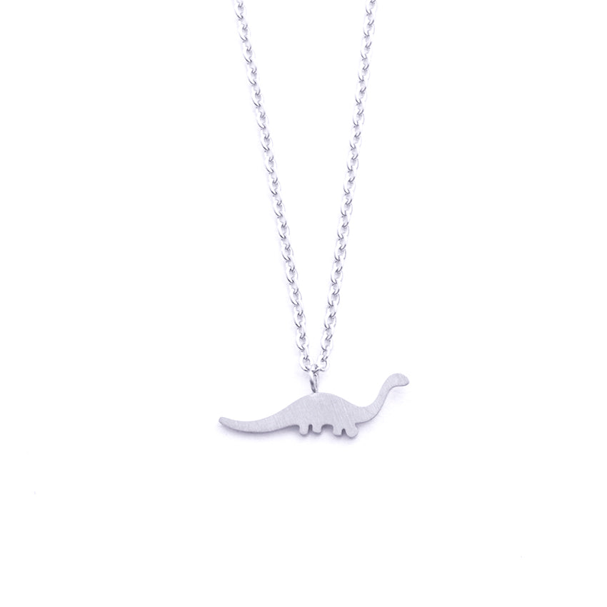 Silver - Stainless Steel Dinosaur Cutout Mini Dainty Minimalist Necklace