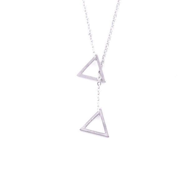 Silver - Stainless Steel Triangle Lariat Cutout Mini Dainty Minimalist Necklace