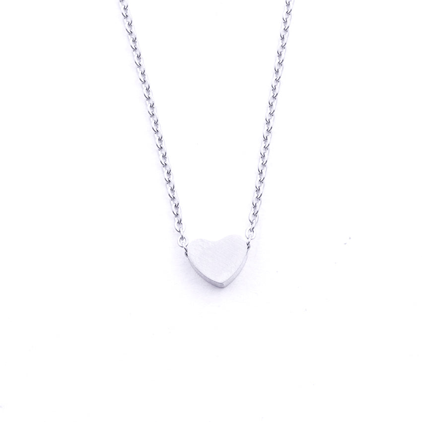 Silver - Stainless Steel Heart Cutout Mini Dainty Minimalist Necklace