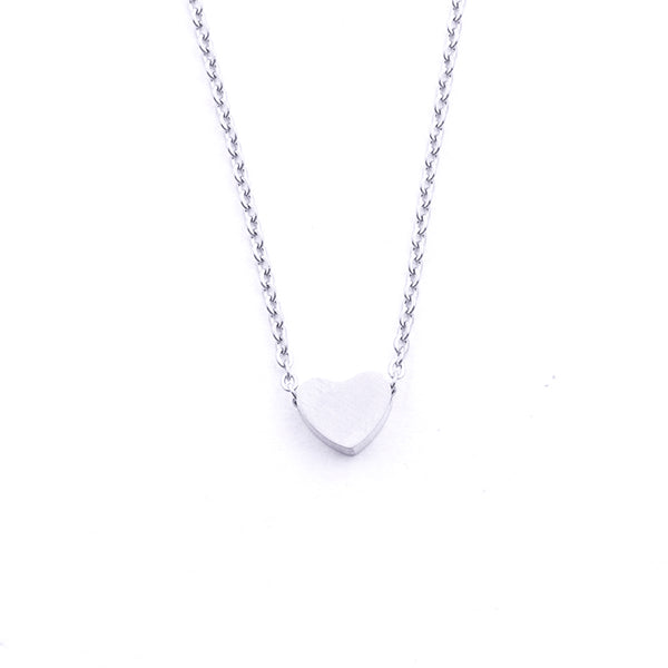 Silver - Stainless Steel Heart Cutout Mini Dainty Minimalist Necklace