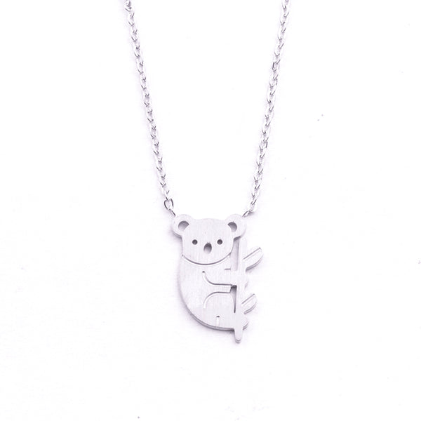 Silver - Stainless Steel Australia Koala Cutout Mini Dainty Minimalist Necklace