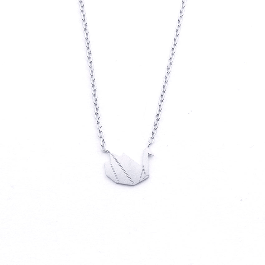 Silver - Stainless Steel Swan Cutout Mini Dainty Minimalist Necklace