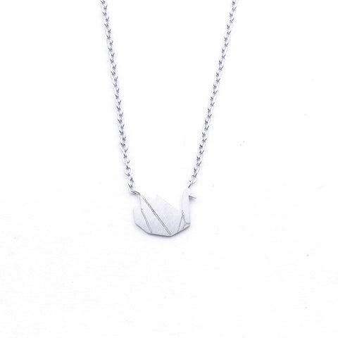 Silver - Stainless Steel Swan Cutout Mini Dainty Minimalist Necklace