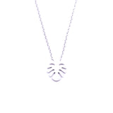 Silver - Stainless Steel Monstera Leaf Cutout Mini Dainty Minimalist Necklace