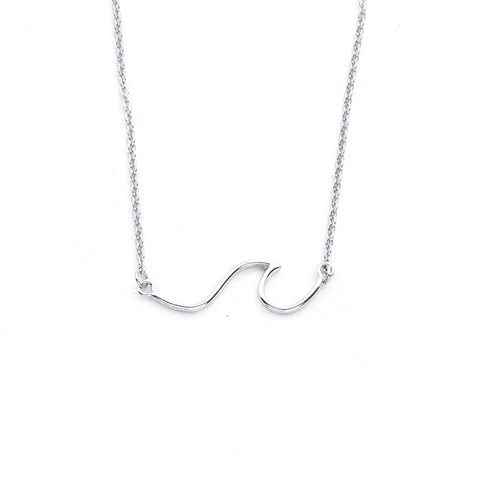 Silver - Stainless Steel Curved Ocean Wave Cutout Mini Dainty Minimalist Necklace