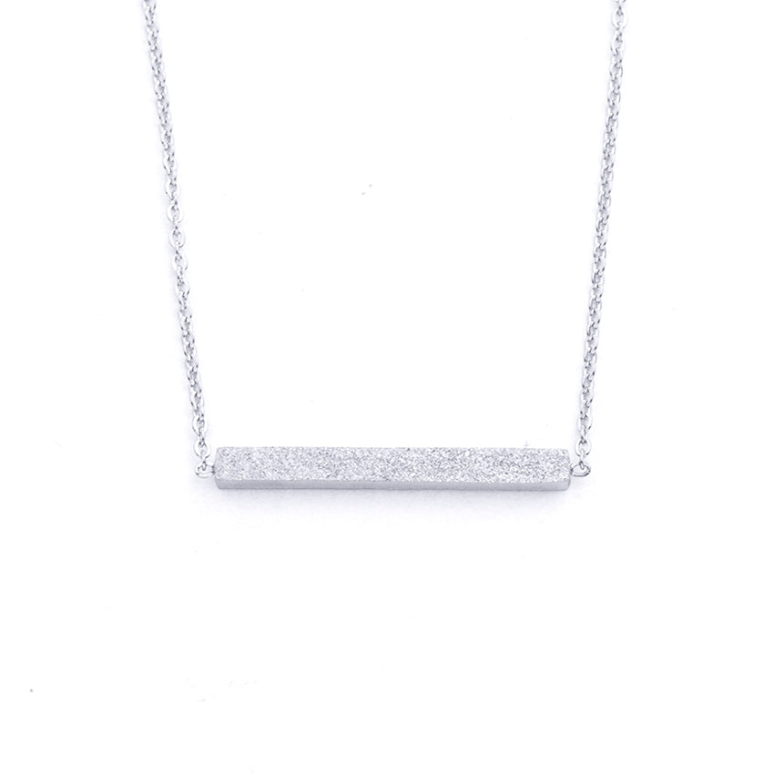 Silver - Stainless Steel Geometric Bar Mini Dainty Minimalist Necklace