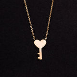 Rose Gold - Stainless Steel Key to My Heart Cutout Mini Dainty Minimalist Necklace