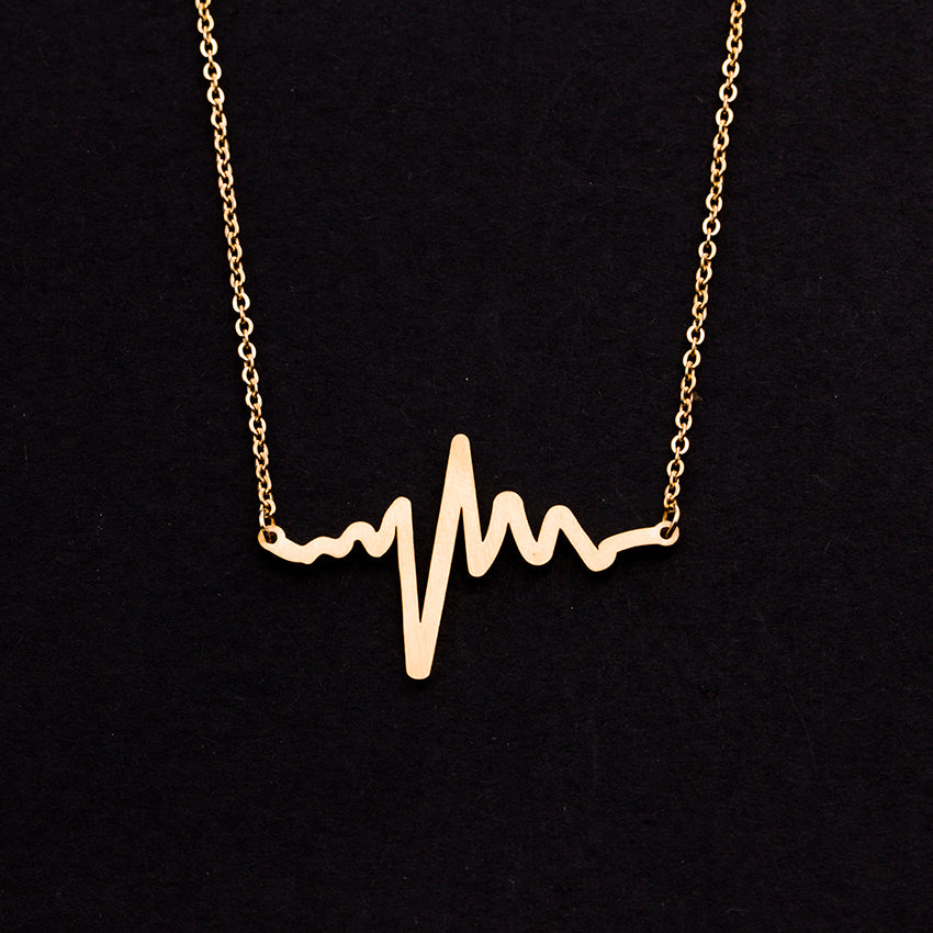 Rose Gold - Stainless Steel Heart Beat Cutout Mini Dainty Minimalist Necklace