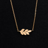 Rose Gold - Stainless Steel Leaf Cutout Mini Dainty Minimalist Necklace