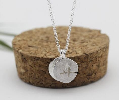 Bird on a Branch Cutout 925 Sterling Silver Necklace