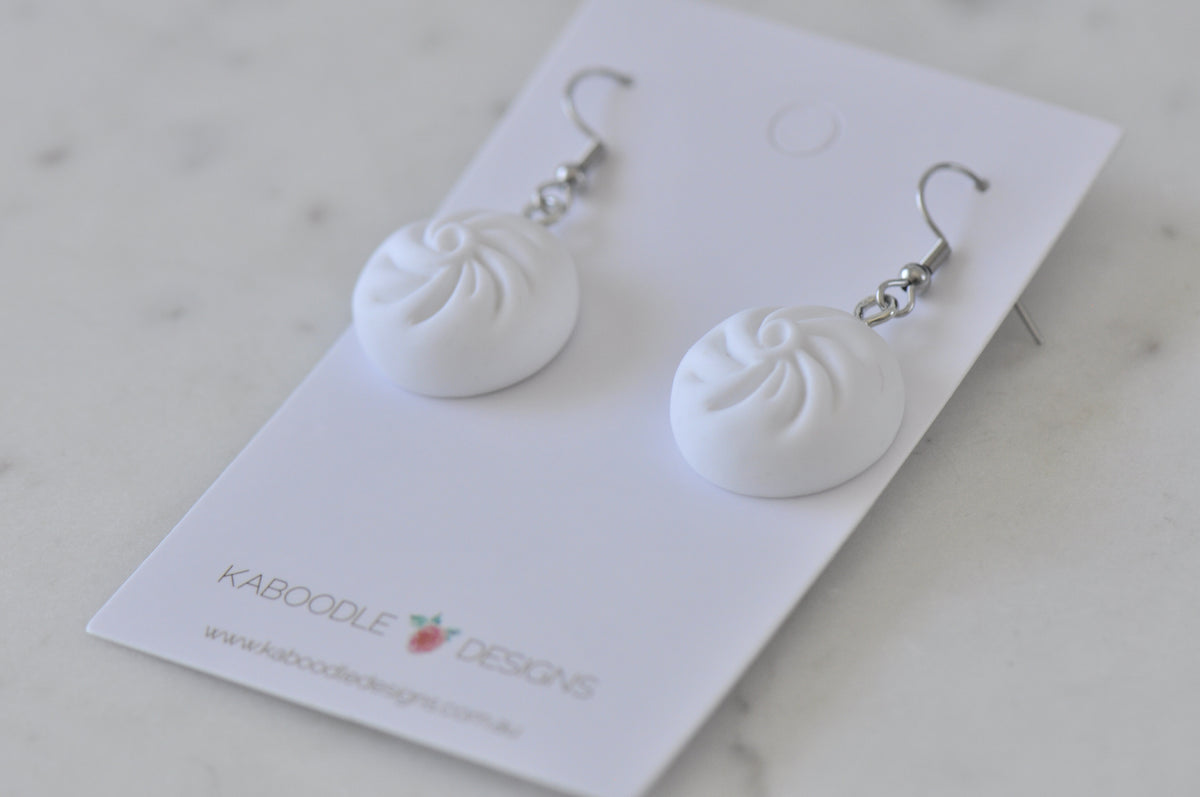 Miniature Food Bao Pork Bun Yum Cha Dangle Earrings