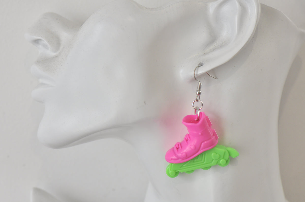 Barbie and Ken Roller Blade Skates Hot Pink Shoes Drop Dangle Earrings